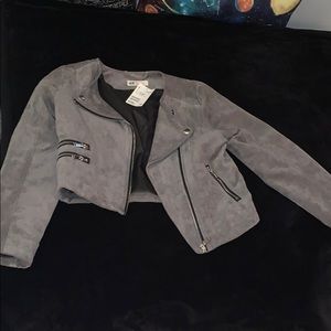 Grey leather crop jacket